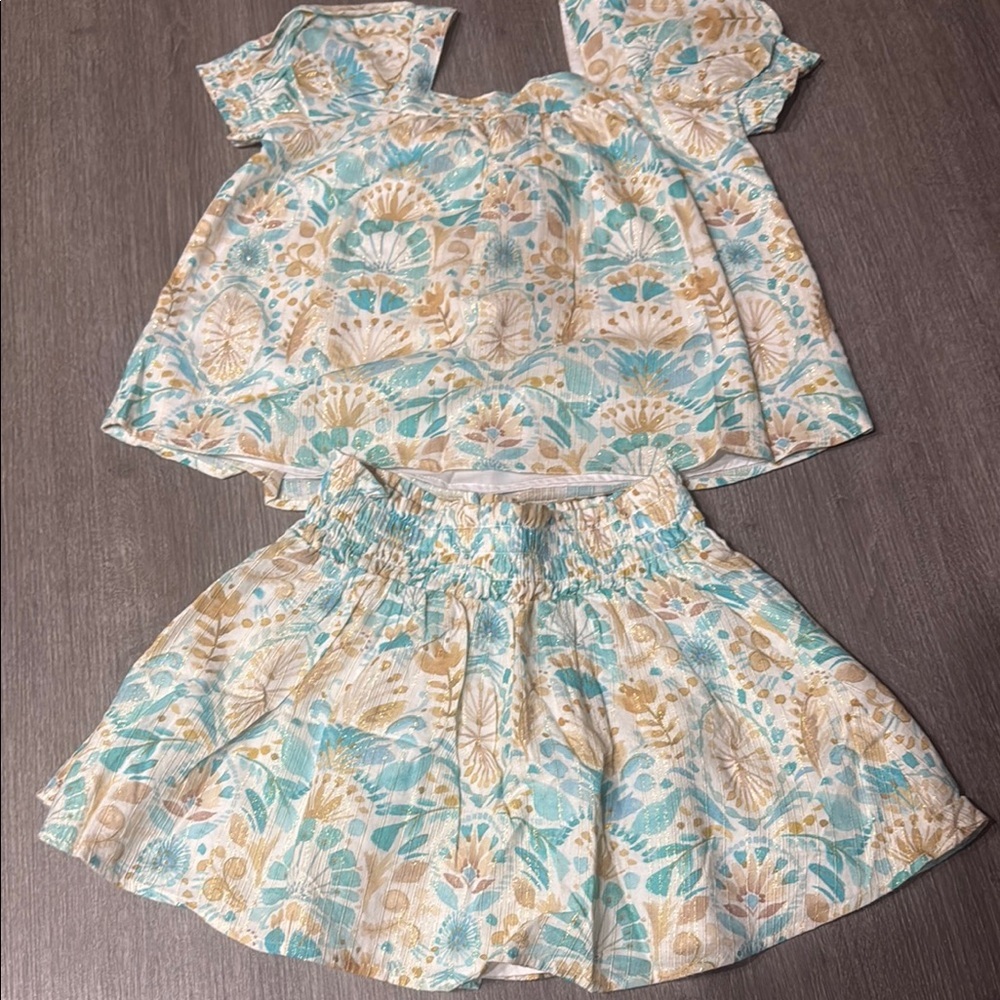 cupcakes & cashmere Kids Matching Set in Blue and Cream